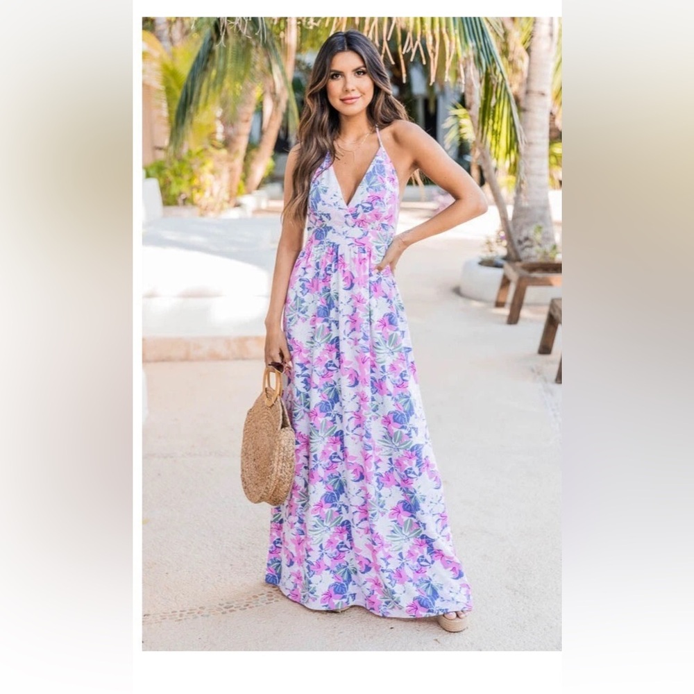 Pink Lily BELIEVE IN DESTINY Multi Floral Maxi Dress size L